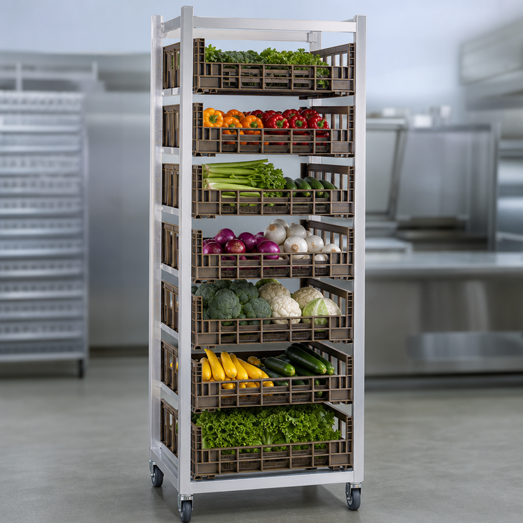 Product image #3 for Mobile Produce Crisper Rack for 7 Chill Baskets, Open-Sided Aluminum