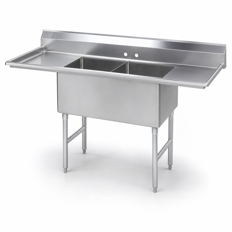 Product image #3 for Advance Tabco Special Value Series 2-Compartment Fabricated Sink with Left and Right Drainboards, 96-Inch x 30-Inch