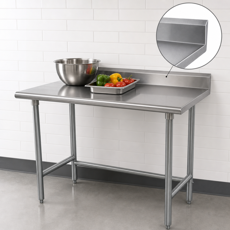 Product image #3 for Advance Tabco Special Value Series 30 x 30 Corner Open Base Stainless Steel Work Table with 5-Inch Backsplash
