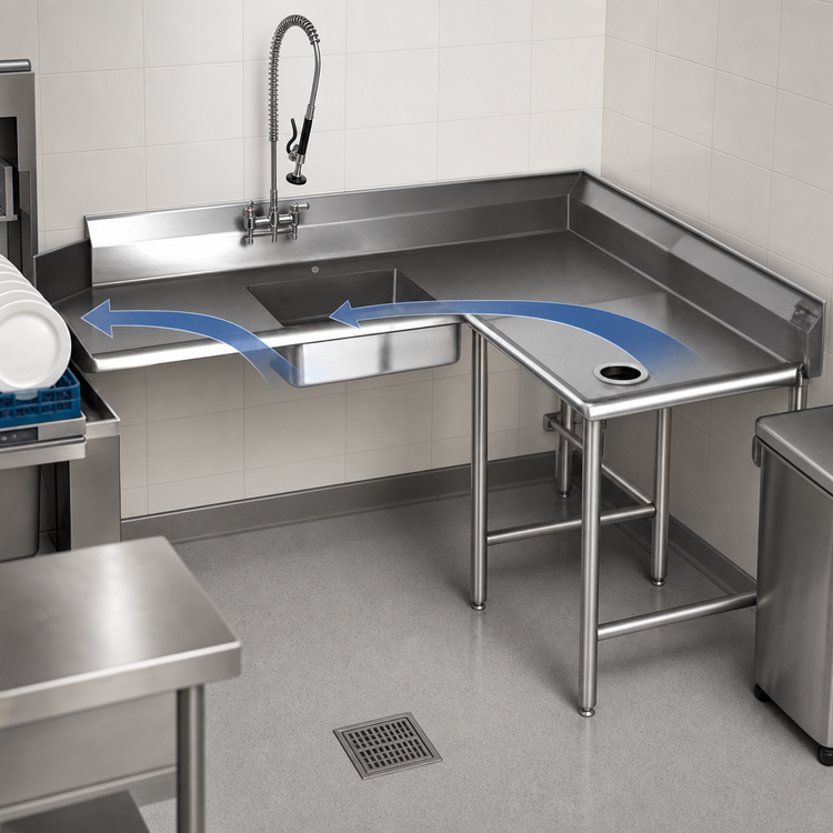 Product image #3 for Eagle Group 84-Inch Right-Hand Corner Soiled Dishtable with 16-Gauge 304 Stainless Steel Top and Pre-Rinse Sink