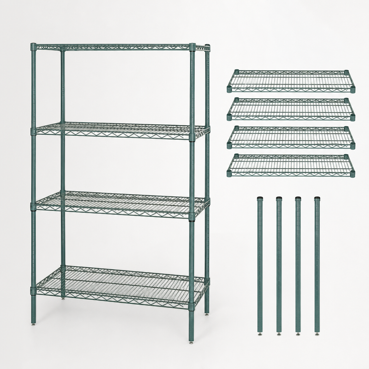 Product image #3 for Quantum 60" x 24" x 74" Wire Shelving Starter Kit, 4-Shelf Stationary Unit, Green Epoxy Finish