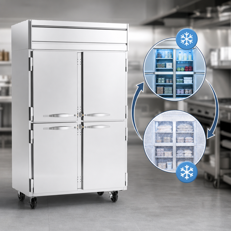 Product image #3 for Beverage-Air Cross Temp Top-Mount Two-Section Convertible Reach-In Refrigerator/Freezer with Half Solid Doors