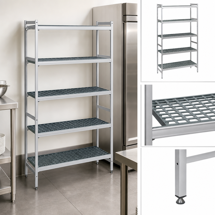 Product image #3 for Fermostock 5-Tier Gray Perforated Stationary Starter Shelving Unit, 83 in H x 38 in W x 22 in D