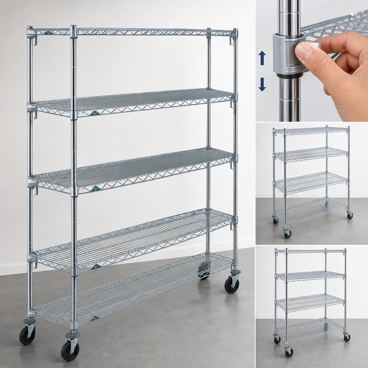 Product image #3 for Metro Super Erecta Super Adjustable Wire Shelving Stem Caster Cart, 5 Shelves, 48 x 18 Inches, Chrome Finish