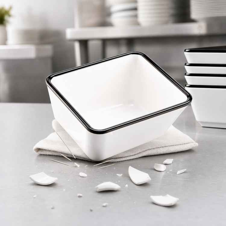 Product image #3 for Endurance Rectangular Melamine Serving Bowl, 44 oz., White with Black Rim