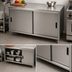 Thumbnail image #3 for BK Resources Enclosed Chef Table Cabinet Base with Sliding Doors, 60 x 24 Inches, 304 Stainless Steel Top