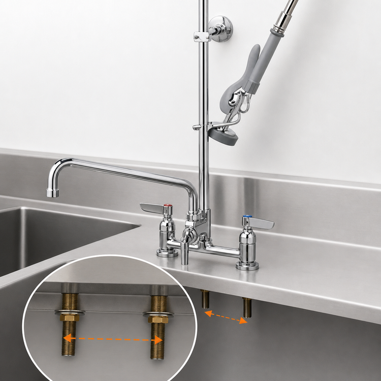 Product image #3 for T&S Brass EasyInstall Deck-Mount Pre-Rinse Unit with Add-On Faucet, 10-Inch Swing Nozzle, and 8-Inch Adjustable Centers