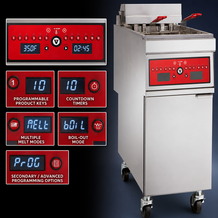 Product image #4 for Vulcan 21-Inch 85 lb. Electric Floor Fryer with Programmable Computer Controls and Built-In Filtration