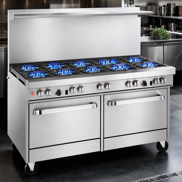 Product image #3 for Southbend Ultimate 60-Inch Gas Restaurant Range with 9 Open Burners, 2 Cabinets and Hi-Shelf Backriser