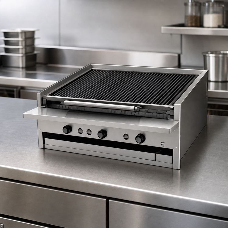 Product image #3 for MagiKitch'n 36-Inch Low Profile Countertop Ceramic Coal Gas Charbroiler with 6-Inch Service Shelf