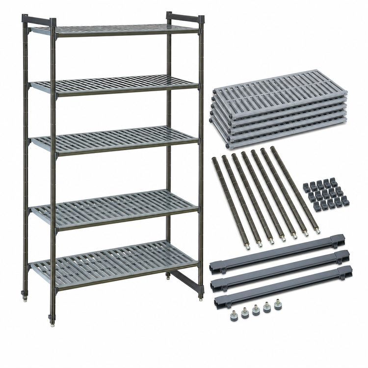 Product image #3 for Cambro Camshelving Basics Plus 5-Tier Stationary Starter Unit, 24-Inch Deep x 60-Inch Wide x 84-Inch High, Brushed Graphite
