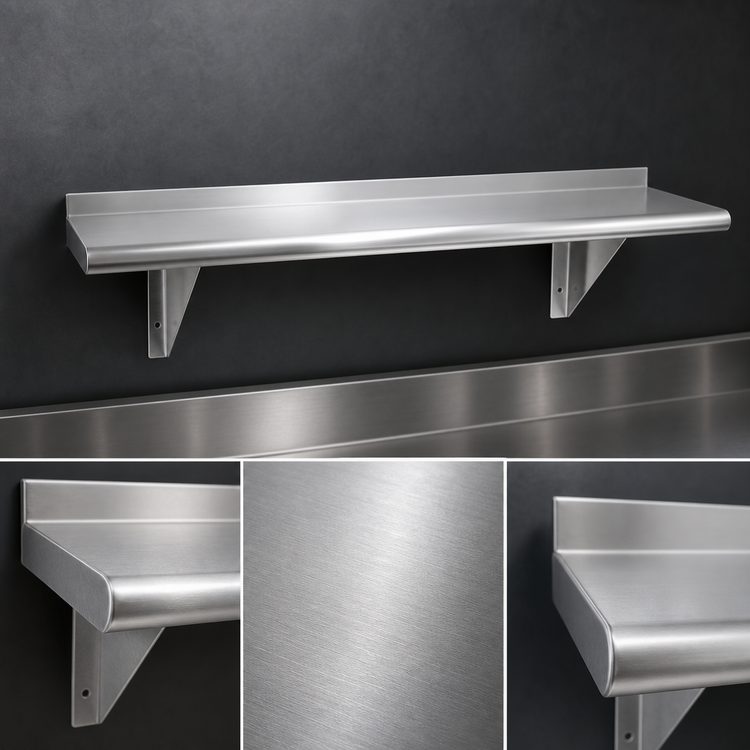 Product image #3 for Advance Tabco 120" x 12" Wall-Mounted Stainless Steel Shelf, 18 Gauge, Satin Finish