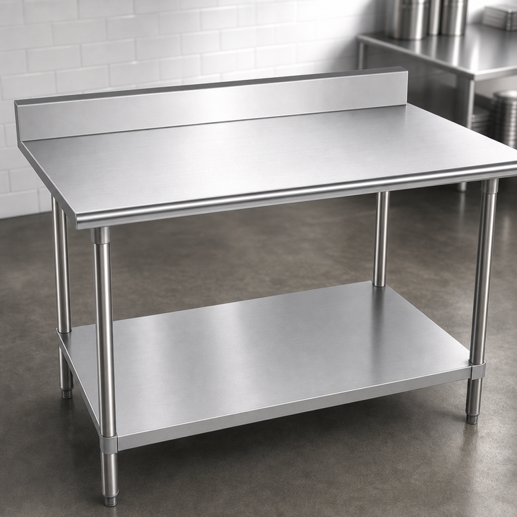 Product image #3 for Advance Tabco KMS-304 48" x 30" 304 Stainless Steel Work Table with 5" Backsplash and Adjustable Undershelf