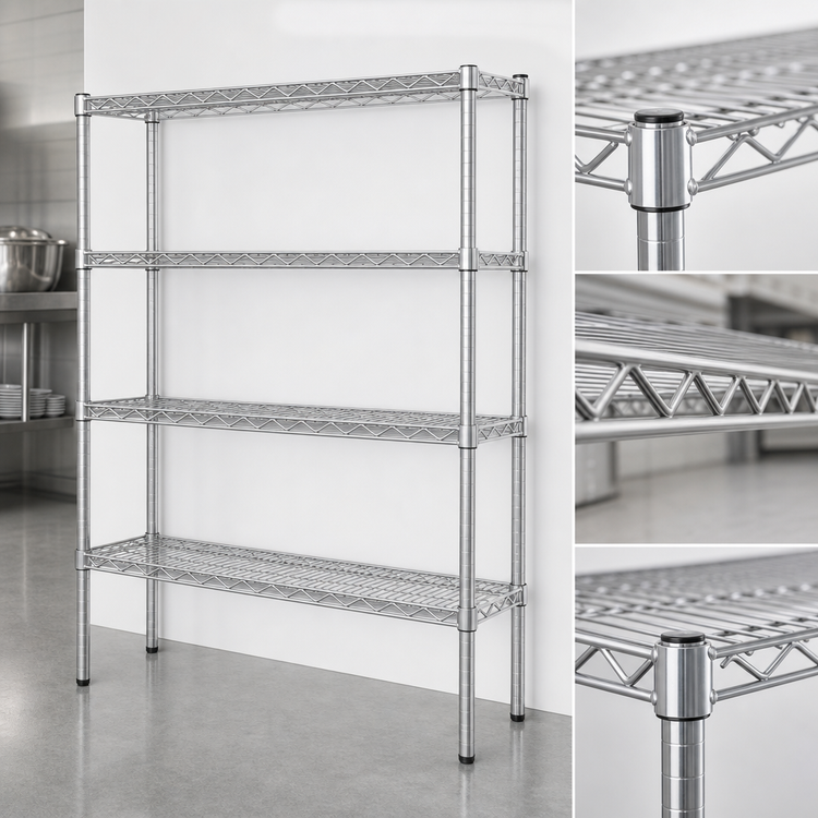 Product image #3 for Eagle Group Stationary 4-Tier Wire Shelving Starter Unit, 48 x 18 x 63 Inches, Chrome-Plated