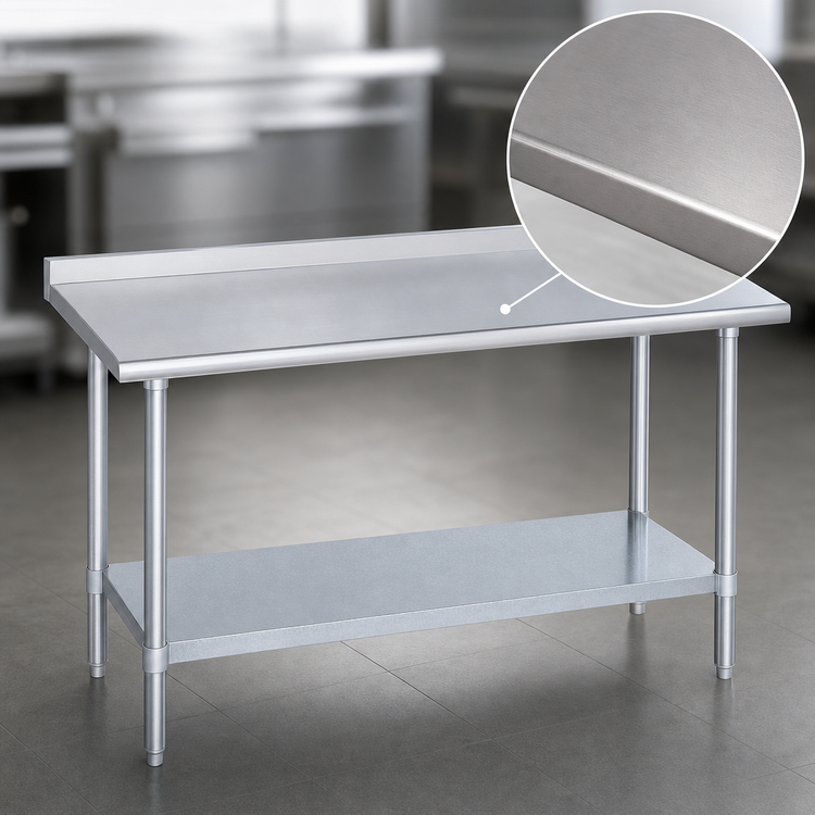 Product image #3 for Duke 60-Inch x 30-Inch Stainless Steel Work Table with 1-1/8-Inch Straight Riser and Galvanized Undershelf