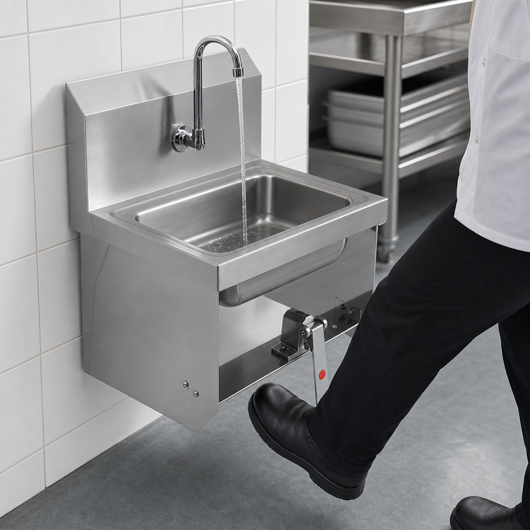 Product image #3 for John Boos Pro-Bowl Wall-Mounted Hand Sink with Single Knee Valve Faucet, 14 x 10 x 5-Inch Bowl