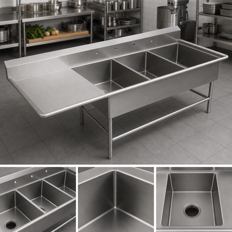 Product image #3 for John Boos Pro-Bowl 3-Compartment Bakery Sink with 24-Inch Left Drainboard, 88-3/16-Inch Wide, 14-Gauge Stainless Steel