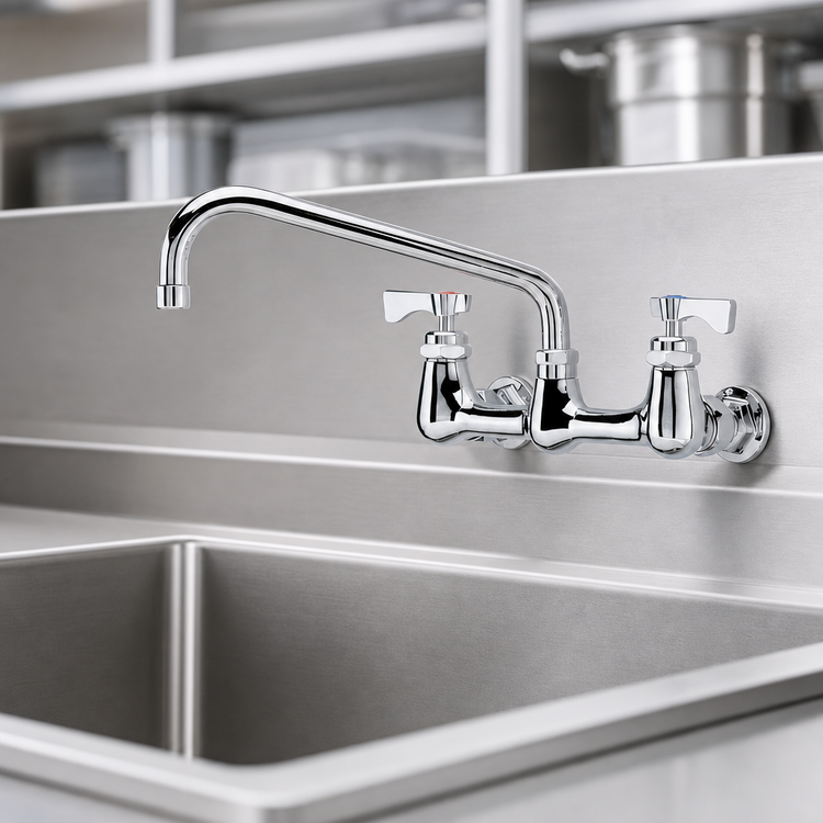 Product image #3 for Krowne Royal Series Splash-Mounted Commercial Faucet with 10-Inch Swing Spout, 8-Inch Centers