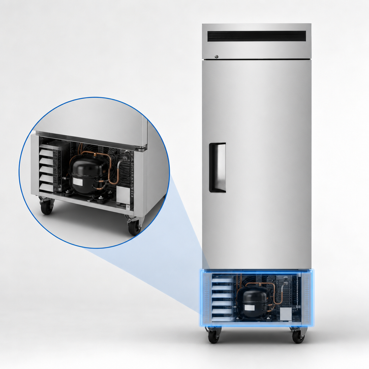 Product image #4 for Atosa 27-Inch One-Section Reach-In Refrigerator, Bottom-Mount Self-Contained, Solid Left-Hinged Door, 19.1 Cu. Ft.