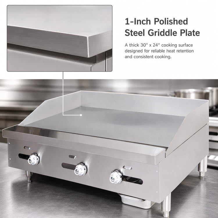 Product image #3 for Castle Series 30-Inch Countertop Gas Griddle with 1-Inch Polished Steel Plate and Thermostat Controls