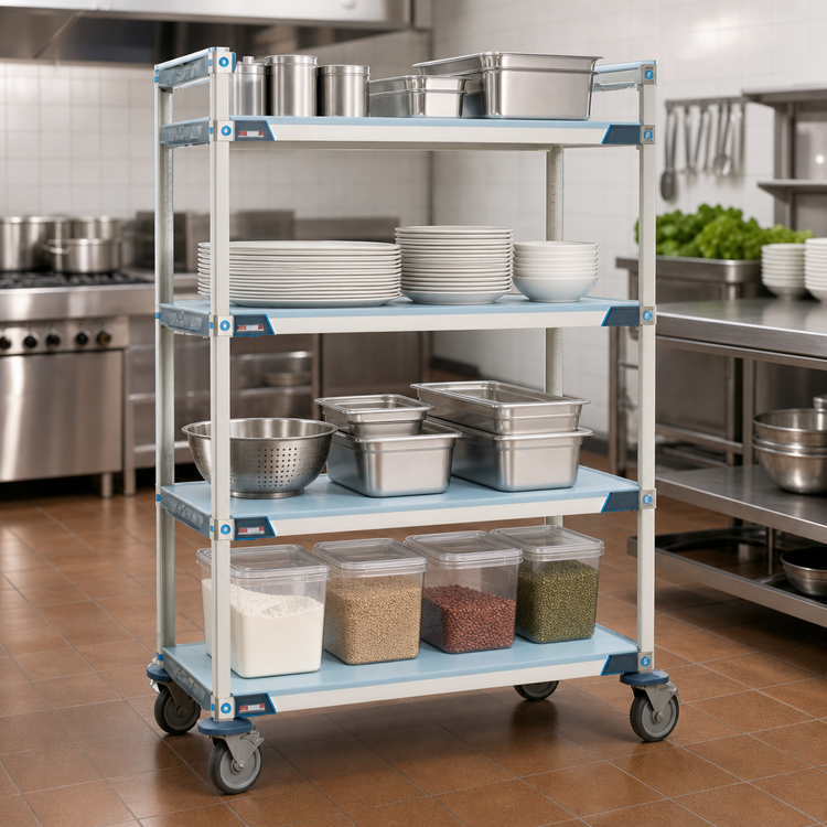 Product image #3 for MetroMax i Mobile All-Polymer Shelving Starter Unit, 48"W x 18"D x 69"H, 4 Solid Mat Shelves