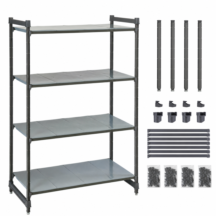Product image #3 for Cambro Camshelving Basics Plus 4-Tier Solid Stationary Starter Unit, 18" x 48" x 84", Brushed Graphite