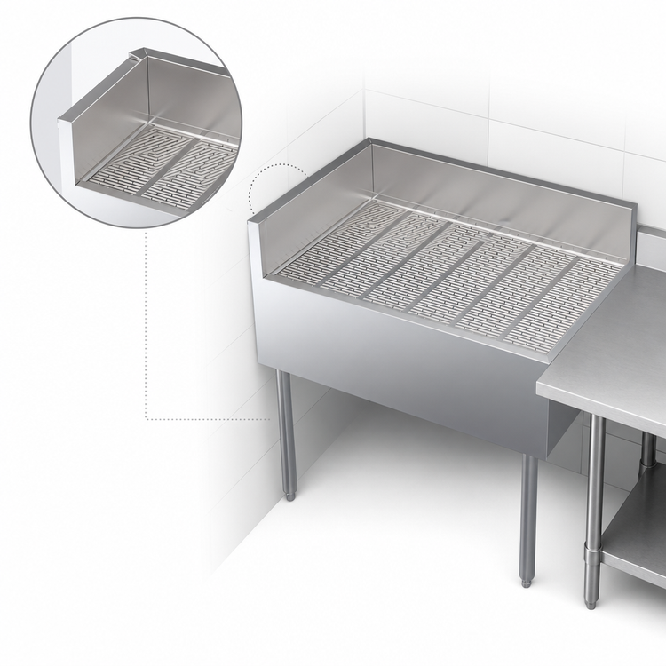Product image #3 for Krowne Royal Series 36-Inch x 24-Inch Freestanding Left End Return Underbar Corner Drainboard