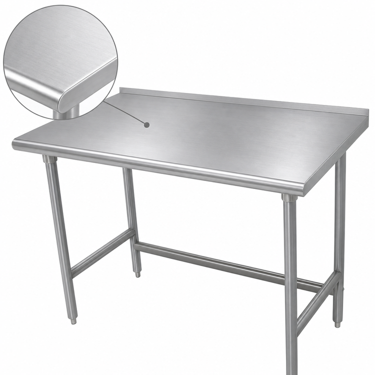 Product image #3 for Advance Tabco 12-Foot x 24-Inch 304 Stainless Steel Work Table with 1-1/2-Inch Rear Up-Turn and Open Base