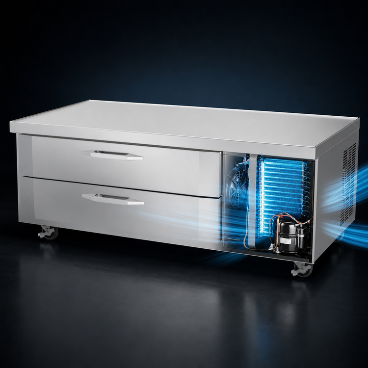 Product image #3 for Victory Refrigeration V-Core 60-Inch Stainless Steel Two-Drawer Chef Base Freezer, Side-Mounted Self-Contained R290