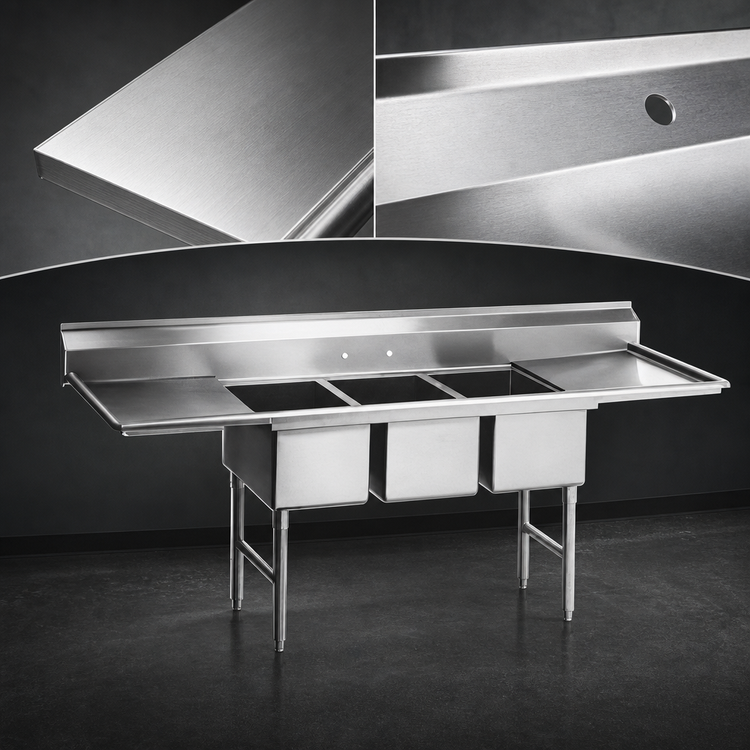 Product image #3 for Spec-Master SFN3242-3-18L-14/3 Three Compartment Supermarket Meat Platter Sink with Left Drainboard