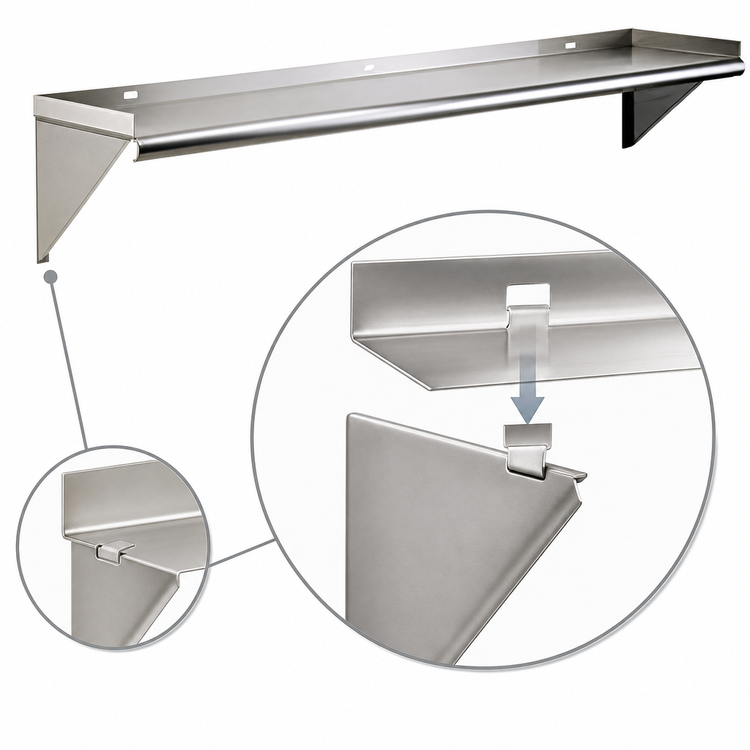 Product image #3 for Eagle Group Wall-Mounted Tab-Lock Shelf, 48 x 12 Inches, 430 Stainless Steel