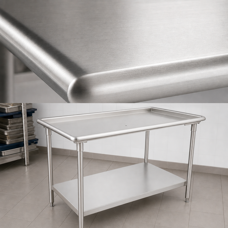 Product image #3 for John Boos 60-7/8 Inch x 30-3/8 Inch Stainless Steel Dish Sorting Table with Raised Edge, Undershelf, and Adjustable Bullet Feet