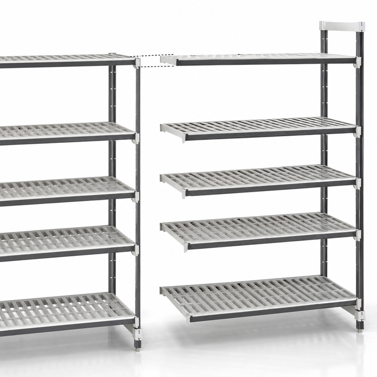 Product image #3 for Cambro Camshelving Elements XTRA 5-Tier Stationary Add-On Shelving Unit, 21" x 48" x 64", Vented, Speckled Gray