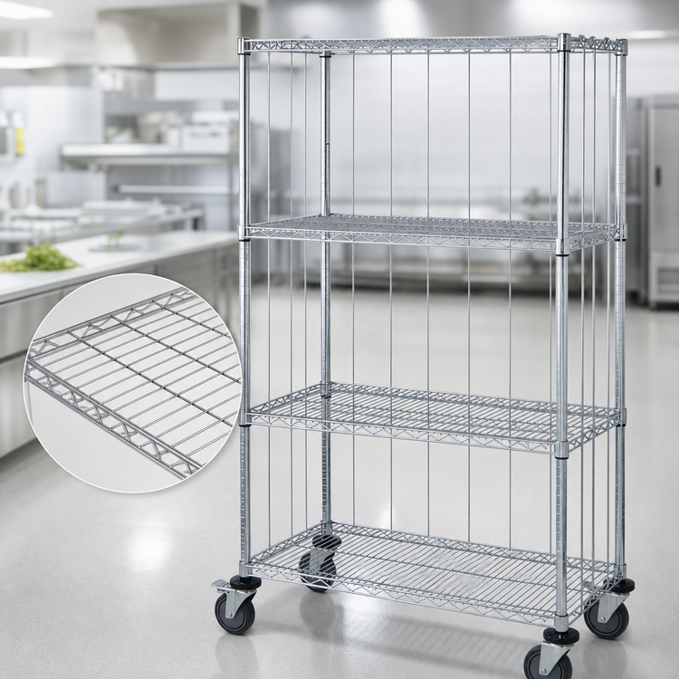 Product image #3 for Quantum 36-Inch x 18-Inch x 69-Inch Mobile Enclosure Wire Shelving Cart with 4 Shelves, Chrome Plated Finish