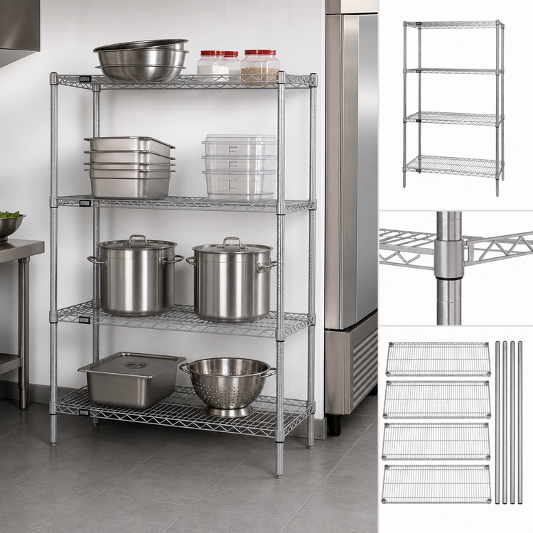 Product image #3 for Quantum 36" W x 30" D x 54" H 4-Shelf 304 Stainless Steel Wire Shelving Starter Kit