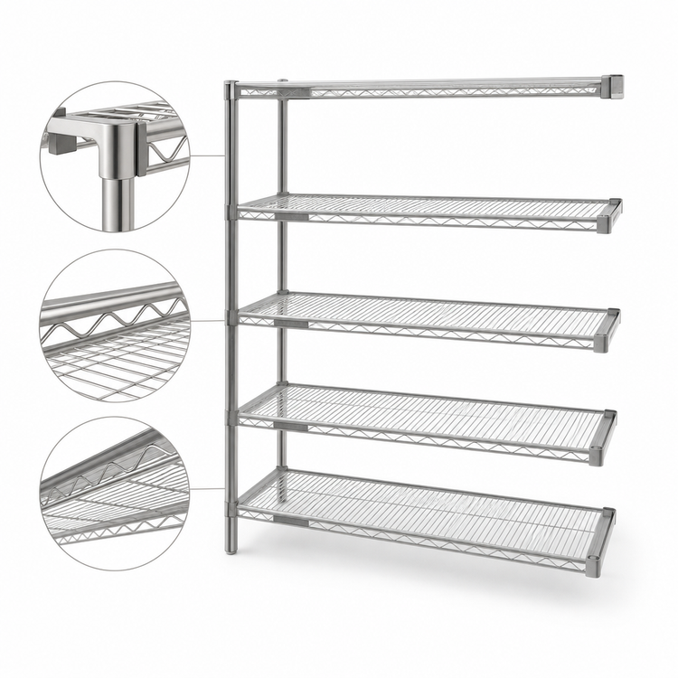 Product image #3 for Eagle Group 5-Tier Add-On Wire Shelving Unit, 60"W x 18"D x 86"H, Stainless Steel Finish