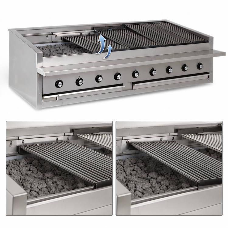 Product image #3 for Bakers Pride Dante Series 72-Inch Low-Profile Countertop Gas Radiant Charbroiler with Glo-Stones