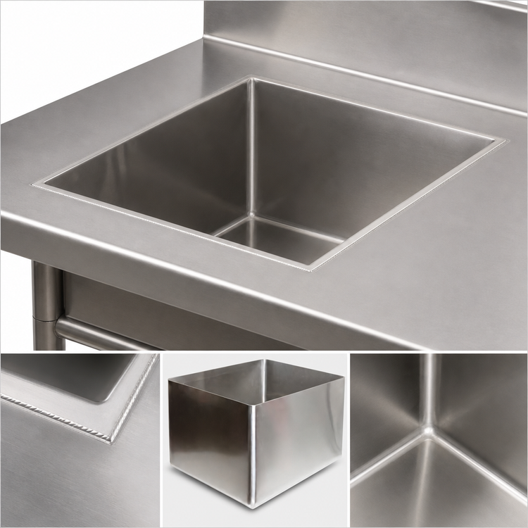 Product image #3 for Klinger's Trading 1-Compartment Weld-In Stainless Steel Sink, 10 x 14 x 12 Inches Deep