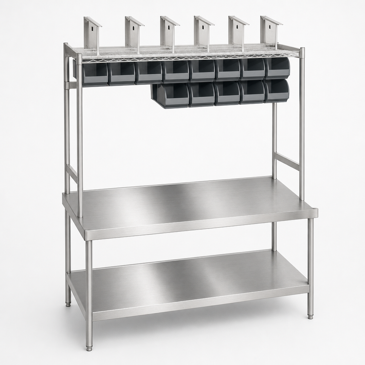 Product image #3 for Eagle Group Stainless Steel Carry-Out Workstation, 60 x 24 Inches, with Overshelf and Supply Bins