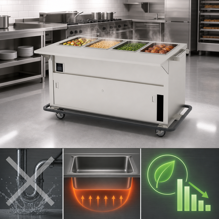 Product image #3 for Thurmaduke EPW-4-CBSS 4-Well Ganged Waterless Mobile Steamtable with Enclosed Base