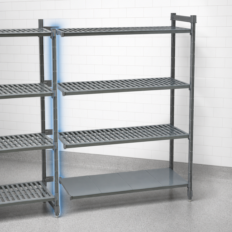 Product image #3 for Cambro Camshelving Basics Plus 21"W x 48"L x 72"H 4-Tier Vented & Solid Add-On Polymer Shelving Unit