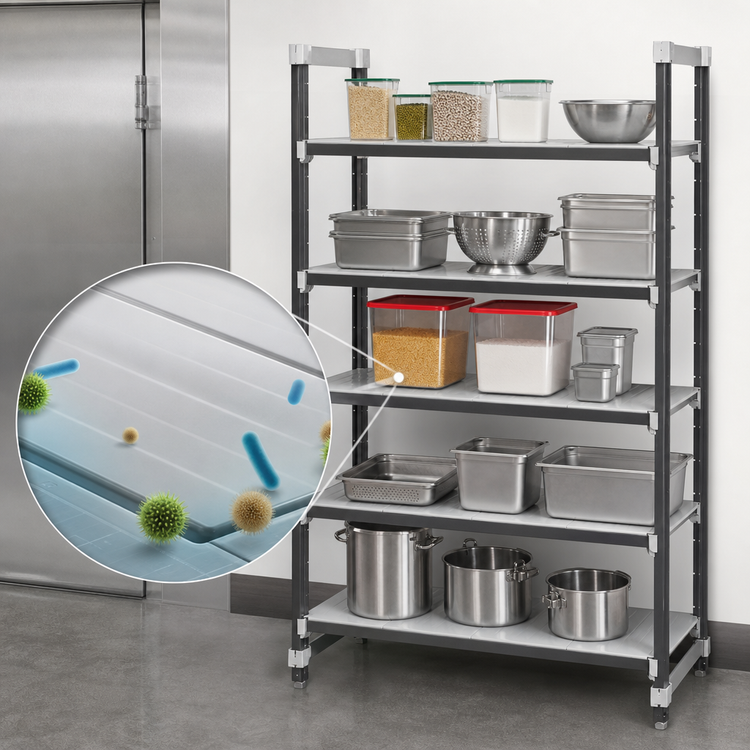 Product image #3 for Cambro Camshelving Elements XTRA 5-Tier Solid Stationary Starter Polymer Shelving Unit, 24-Inch Deep x 48-Inch Long x 84-Inch High