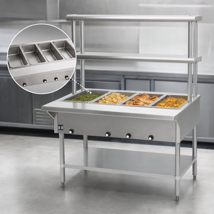 Product image #3 for Eagle Group Electric Hot Food Table, Open Base, 4 Wells, with Flex-Master Overshelves