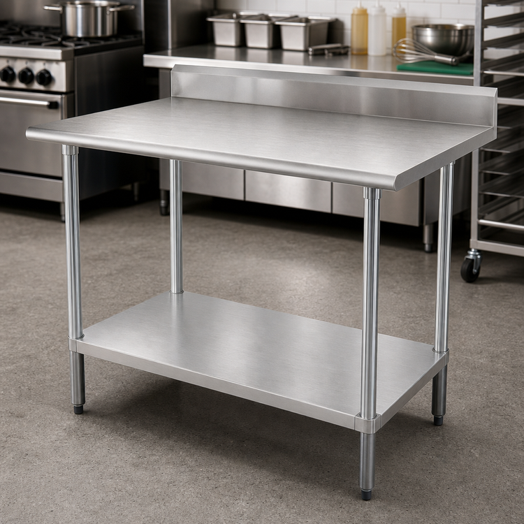 Product image #3 for Advance Tabco Special Value Series 30-Inch Square Stainless Steel Work Table with 5-Inch Backsplash and Adjustable Undershelf