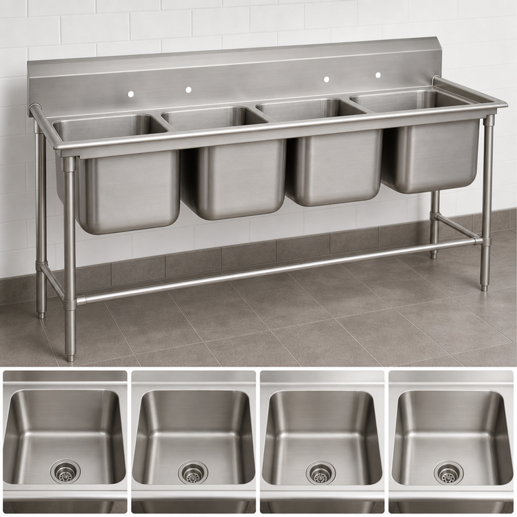 Product image #3 for Advance Tabco Regaline Freestanding 4-Compartment Sink, 20 x 20 x 14 Inch Compartments, 98-1/4 Inches Long