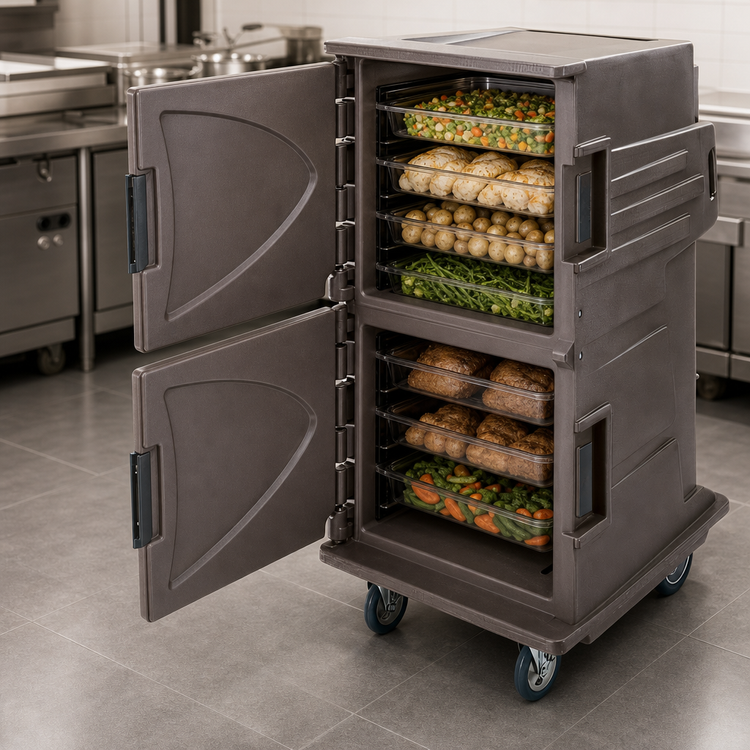 Product image #4 for Cambro Camtherm Tall Profile Electric Hot Holding Cart with Double Doors, Granite Sand