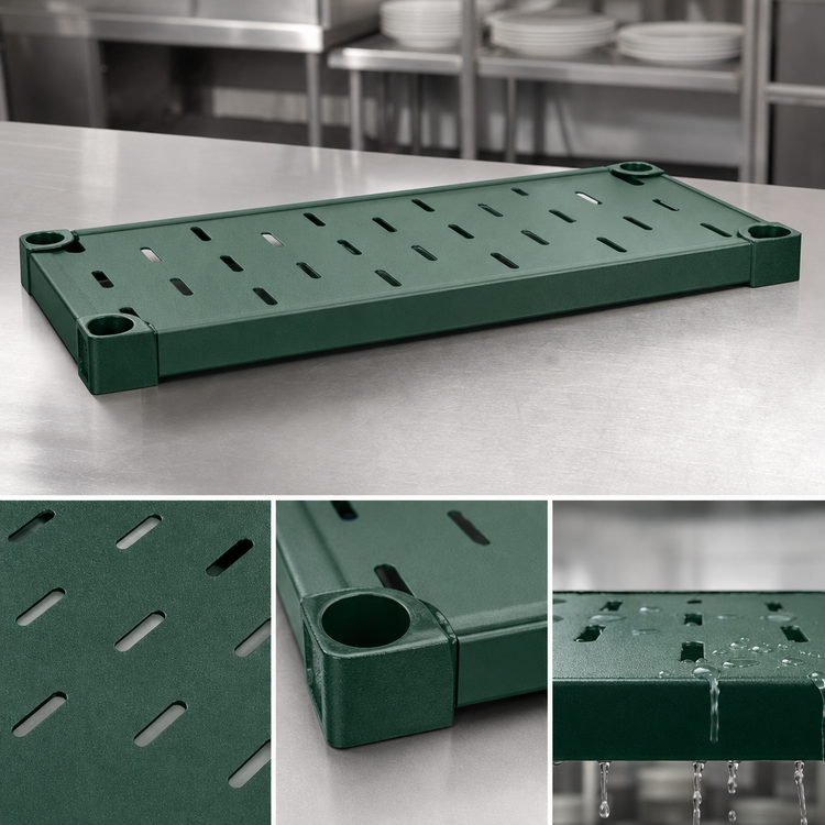 Product image #3 for Eagle Group Quik-Set 60 x 24 Inch Louvered Solid Shelf, 16 Gauge Galvanized Steel, Green Epoxy Finish