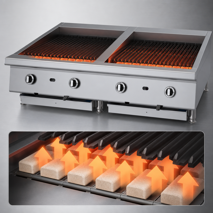 Product image #3 for Garland GTBG48-AB48 48-Inch Countertop Gas Charbroiler with Ceramic Briquettes and Adjustable Cast Iron Grates