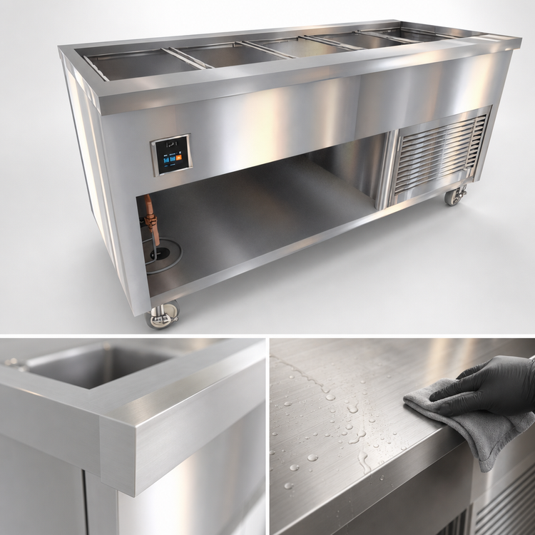 Product image #3 for Thurmaduke TCM-74PG-N7 Mobile Cold Food Unit with 74-Inch Mechanical Cold Pan