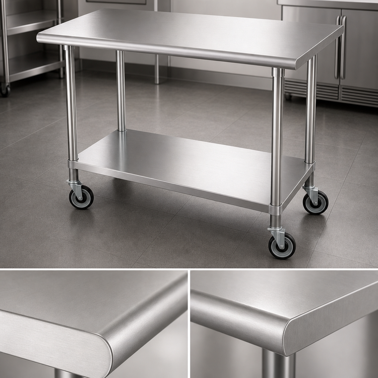 Product image #3 for Advance Tabco Special Value Series 60-Inch x 30-Inch Flat Top Mobile Work Table with Adjustable Undershelf and Casters